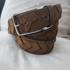 Harold Leather Belt Italy Braided Brown Suede Unisex Size 110 / 44 Silver Buckle